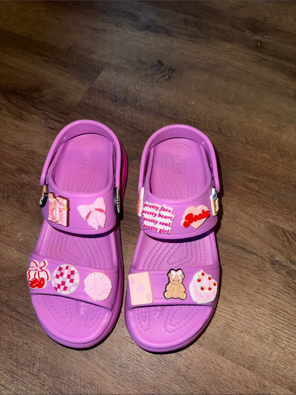 CROCS Platform Mega Crush Sandals in Lavender with Pink Accents and Charms - Picture 2 of 3